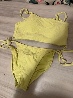 Old Navy Lemon-Lime Zebra Bandeau Bikini Set
